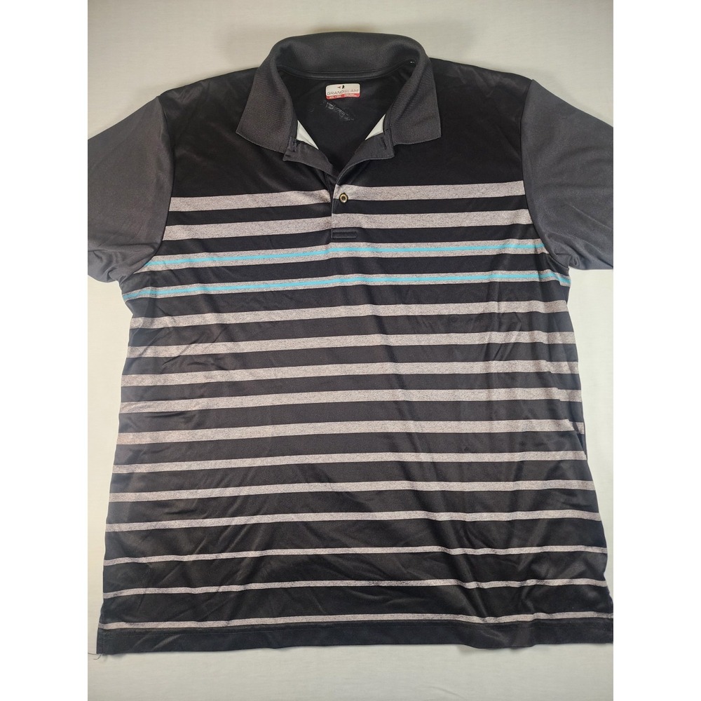 Grand Slam Mens Black With White Blue Stripe Polo Lightweight XXL Golf Church